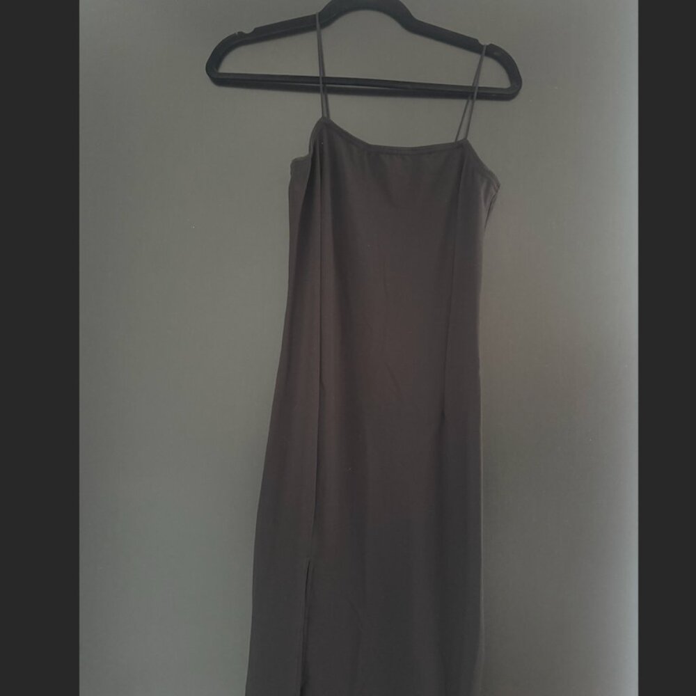Black cotton spaghetti strap maxi dress with slit - Picture 4 of 7